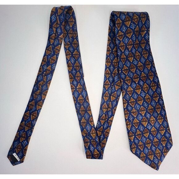 Alafani Blue and Gold Triangle Patterned 100% Silk Professional Tie - Picture 2 of 5